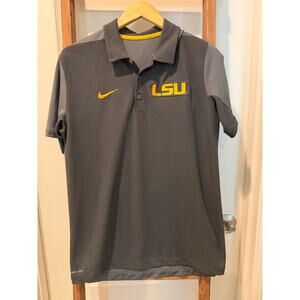 Nike Dri-Fit Gray and Yellow Louisiana State University (LSU) Golf Polo-Men's S